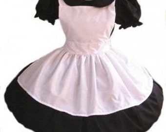 Goth Gothic Alice in Wonderland Black Dress and White Apron Lolita Cosplay Halloween Costume Womens Small Medium Large Xlarge