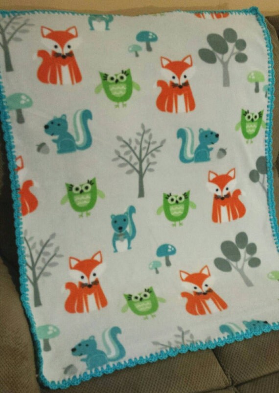 Woodland Animals Fleece Baby Blanket. Forest Animals Crochet