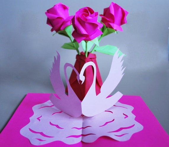 for card rose origami Paper Origami  roses Rose   Greeting   Bouquet 3D Card Roses