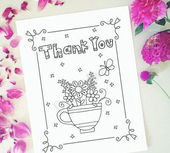 items similar to thank you coloring page thank you card flowers