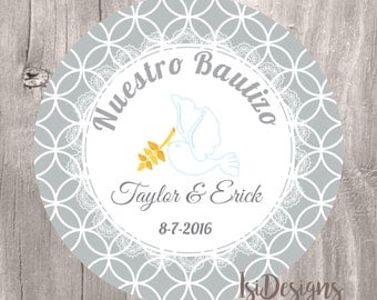 Baptism Printable Favor Tag, Personalized Baptism Printable Labels, Instant Download, Gray Baptism Favor Tags, Cupcake Toppers, Bautizo