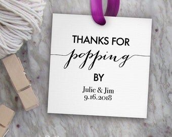 Popcorn Tags Printable // Thanks for Popping By Tag Template // DIY Digital PDF // 2" Square 2x2 Editable Wedding Favor Tag, Shower Tag