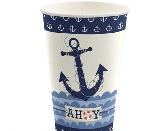 8 Count - Ahoy Nautical - Hot/Cold Cups - Baby Shower or Birthday Party Supplies