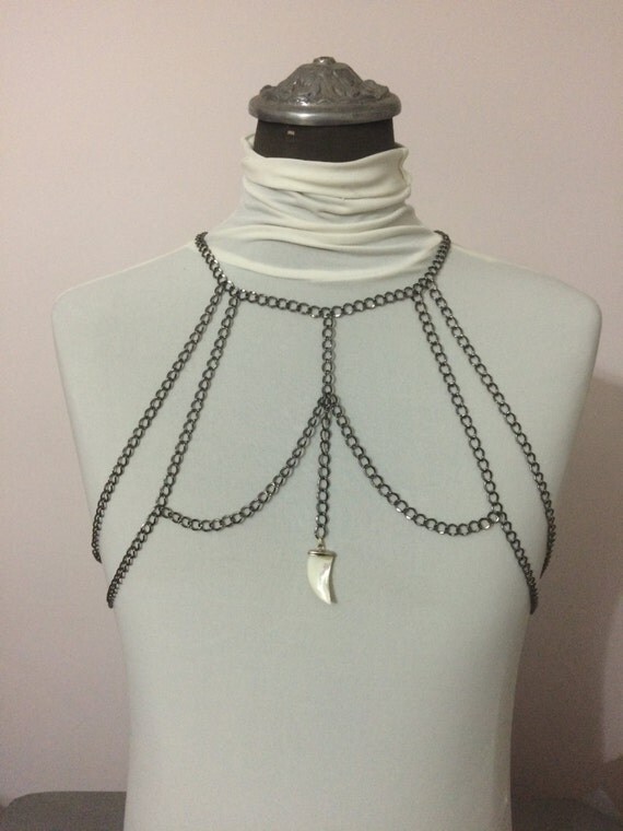 Men body chain / Men's Festival Harness Necklace dark grey