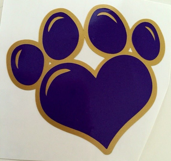 Items similar to Paw print decal, purple and gold paw, dog paw decal ...