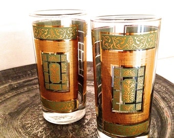 Hollywood Regency cocktail glasses Old Hollywood glamour 1950's drink glasses Retro glass tumblers Mid Century modern barware Morrocan decor