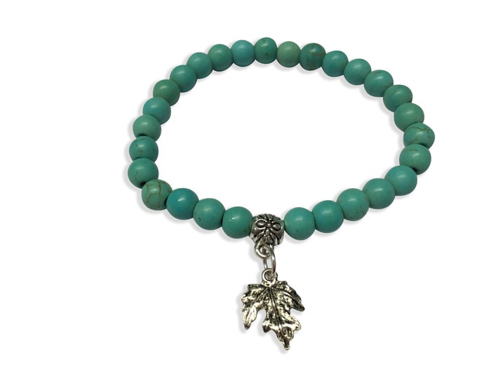 Turquoise Bracelet, Leaf Bracelet, Turquoise Cuff Bracelet with Leaf