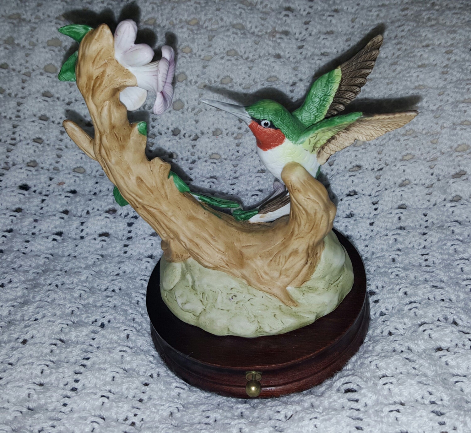 Vintage Porcelain Hummingbird Figurine Music Box Arnart