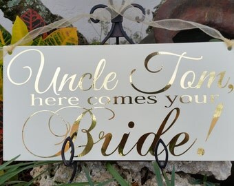 Gold wedding sign,Wedding sign,Here comes your Bride Sign, Photo Prop, Ring bearer sign, Flower girl sign, Wedding decor,Gold text sign