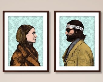 Margot and Richie portrait prints, Wes Anderson inspired print, Wes Anderson print, The Royal Tenenbaums, film print, Wes Anderson poster