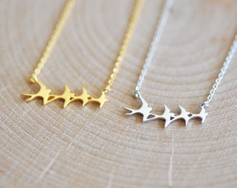 Flock of Birds Necklace, Sterling Silver Flying Birds Necklace, Dainty Jewelry, Minimalist Jewelry, Jamber Jewels 925