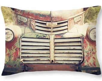 Rusty Truck Automobile Photo Throw Pillow Antique Car Photograph Junk Yard Texas Photography Cotton or Polyester Pillow Form Insert