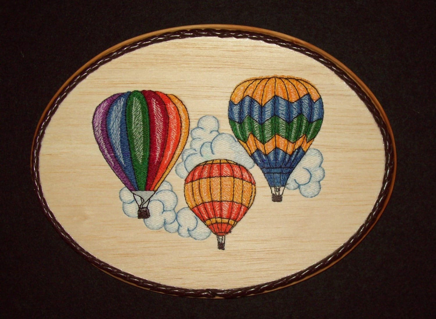 Hot Air Balloon Wall Hanging Wood Embroidery Art Air Travel