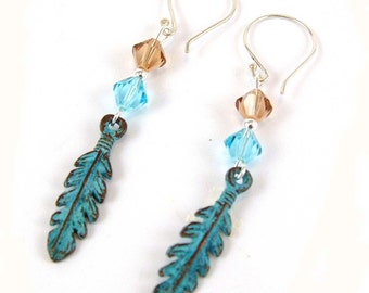 Feather Sterling Silver Verdigris Earrings