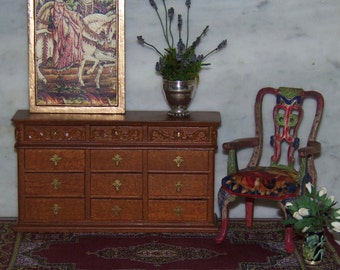 Vintage Bespaq 1:12th Dollhouse Chest of Drawers. Could be used as Buffet or Sideboard. Carved Wood.