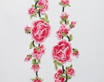 Pair Glamorous Flower Appliques Patches Embroidery Trim for Lyrical Dance Costume Design,Cheongsam,Wedding dress