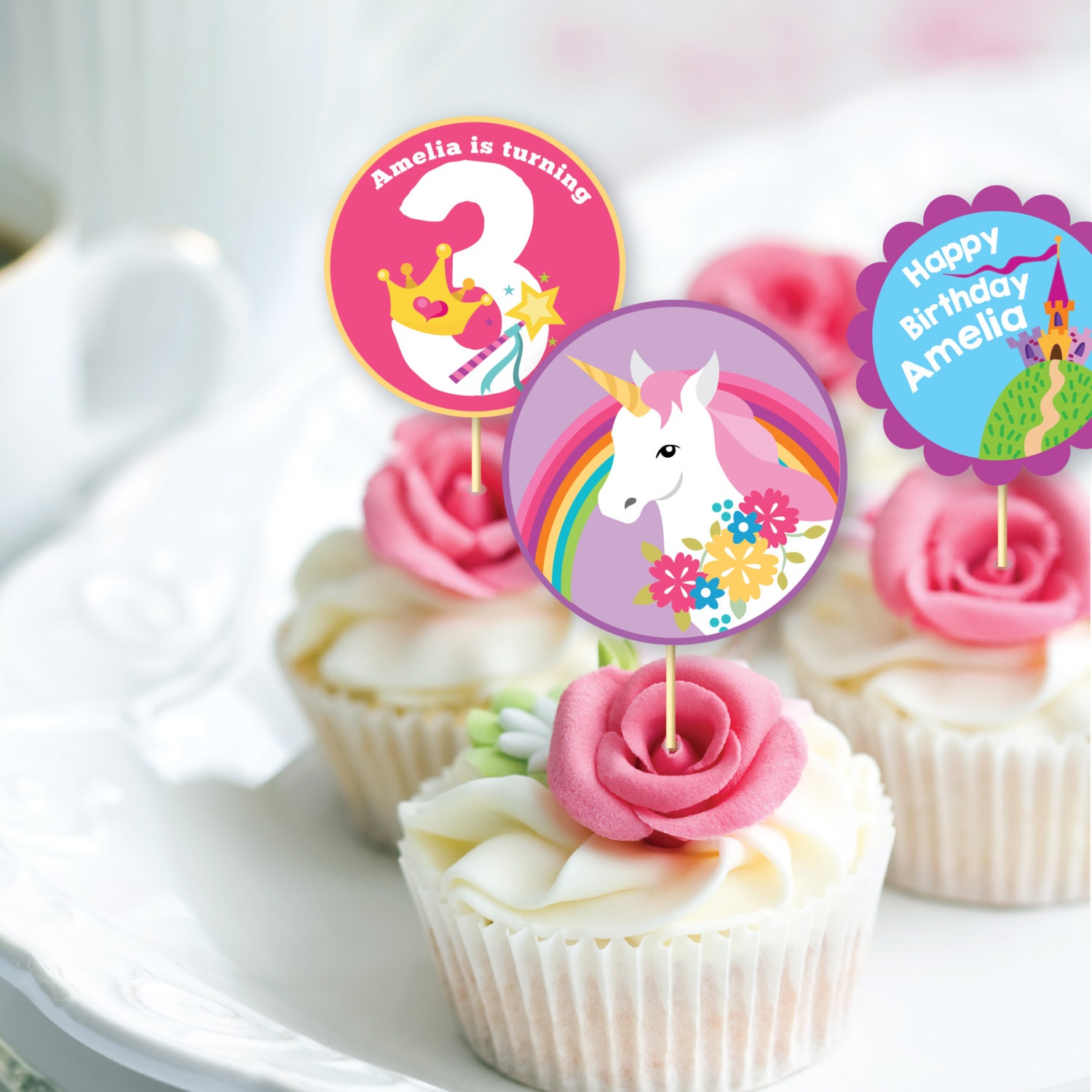 rainbow unicorn cupcake toppers customized printable diy