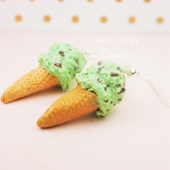 Mint Chocolate Ice Cream Earrings Miniature Food Jewelry