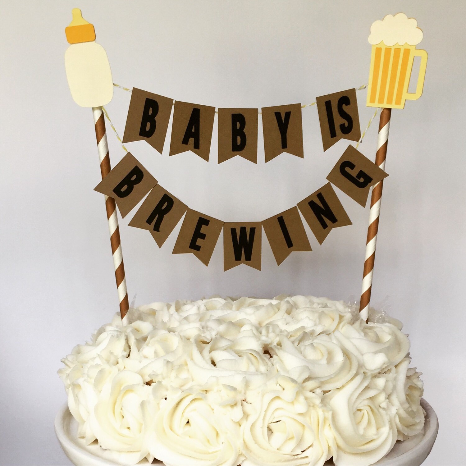 Baby is Brewing Cake Bunting Topper / Straw Cake by BellsNBerries