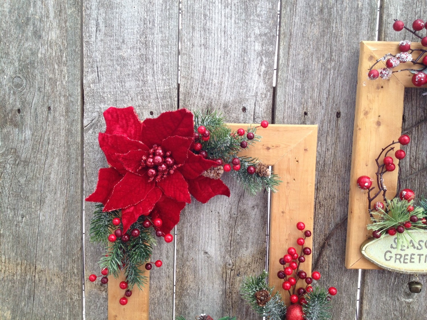 Christmas/Holiday/Winter decorated frames from RedfieldWreaths on Etsy