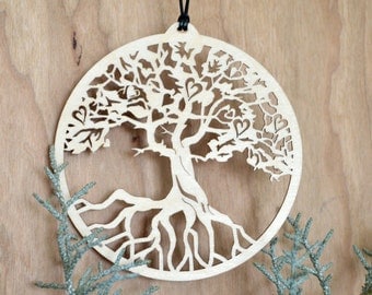 Owl ornament woodcut hanging desk window tree by WoodNotions
