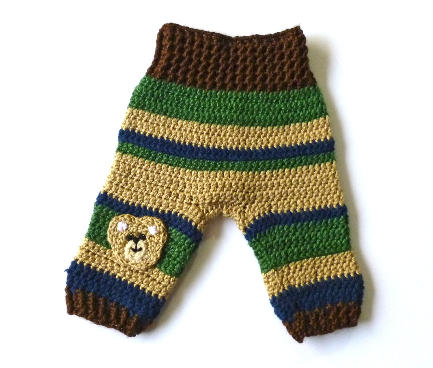 Baby Boy Crocheted Pants Striped Pattern of Brown Tan