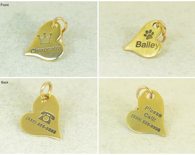 Small Dog Tag, Pet ID Tag, Heart Shaped Tag, Solid Brass, Customized, Personalized, Pet Tags, Dog Tag, Pet Tag, Dog Collar Tag, Brass Tag