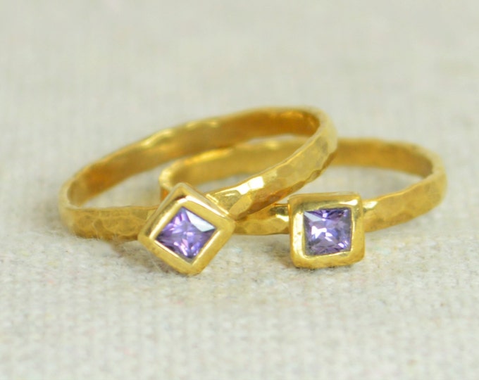 Square Amethyst Ring, Amethyst Solitaire, Gold Filled Amethyst Ring, February Birthstone, Square Stone Mothers Ring, Gold Square Stone Ring