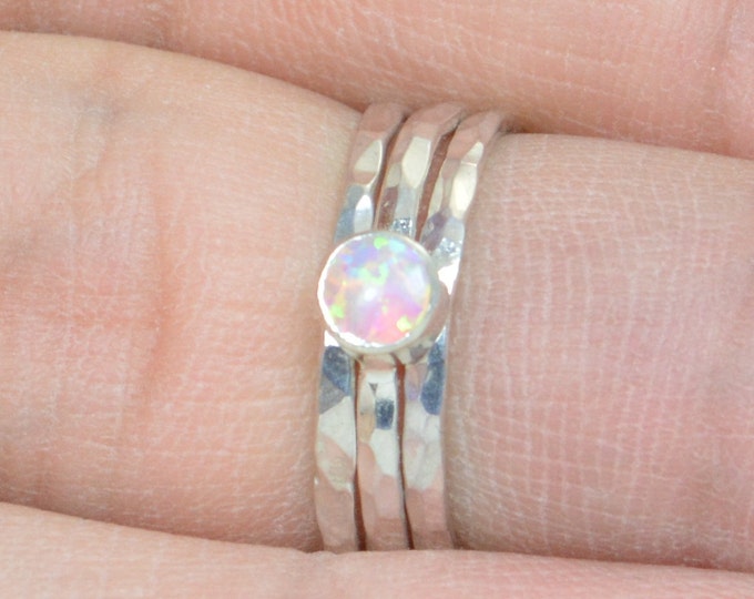 Small Silver Opal Ring, Opal Ring, Pink Opal Ring, Mothers Ring, Opal Jewelry, Stacking Ring, October Birthstone Ring