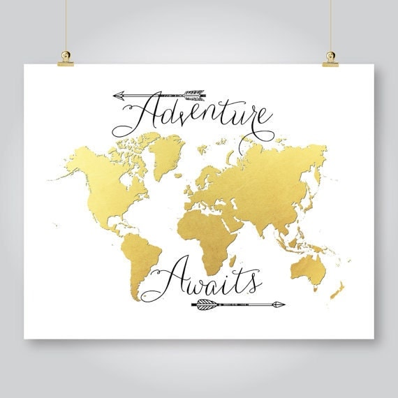 gold world map digital download adventure awaits printable