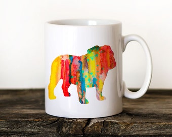 English Bulldog 2 Mug Watercolor Ceramic Mug Unique Gift Bird Coffee Mug Animal Mug Tea Cup Art Illustration Cool Kitchen Art Printed dog