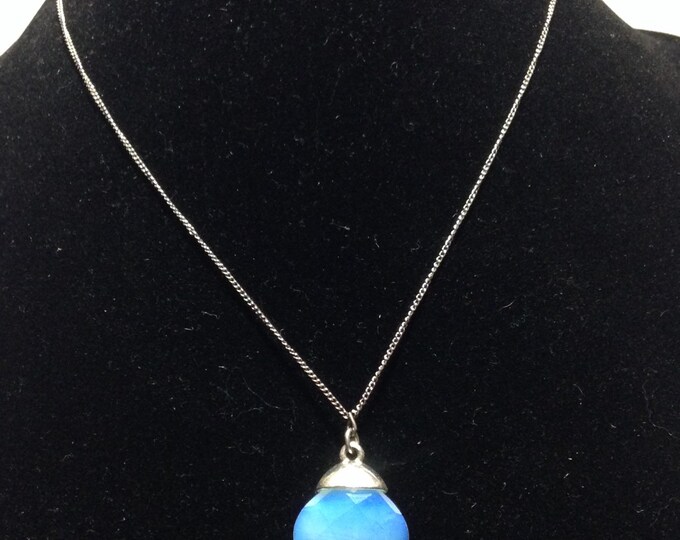 Storewide 25% Off SALE Vintage Sterling Silver Necklace Featuring Iridescent Faceted Blue Moonstone Style Pendant With Modern Eclectic Desig