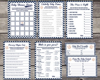 Baseball Baby Shower Game Package - Bingo - Price is Right - Whats in Your Purse - Activities - 245