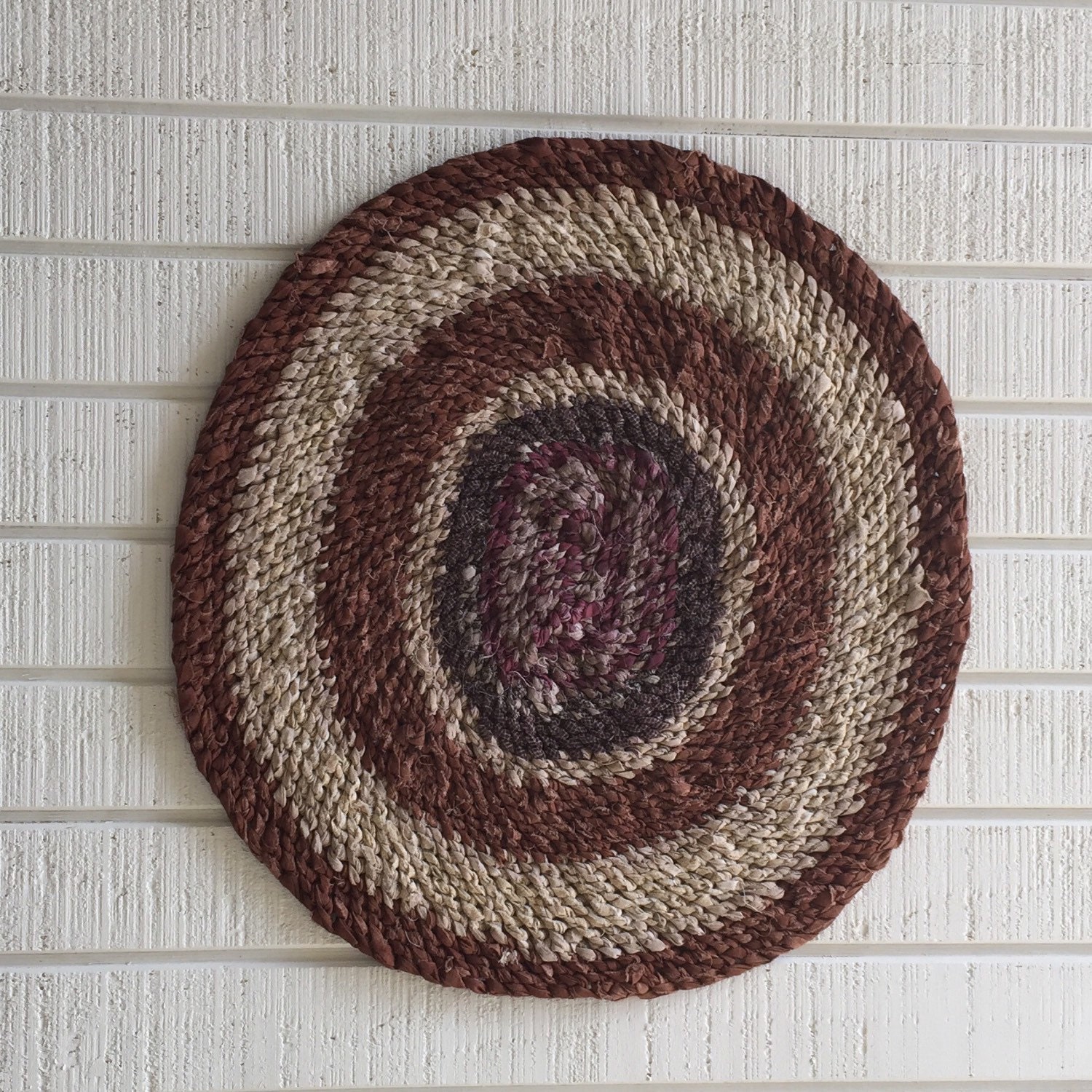 Amish Knot Round Rug Brown and Tan Handmade Rag Rug Toothbrush