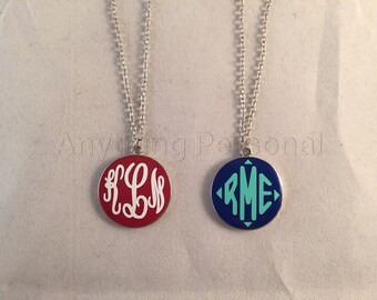 Monogrammed Enamel Necklace, Personalized Necklace, Enamel Necklace, Personalized Jewelry, Personalized Gift, Monogram Gift, Silver