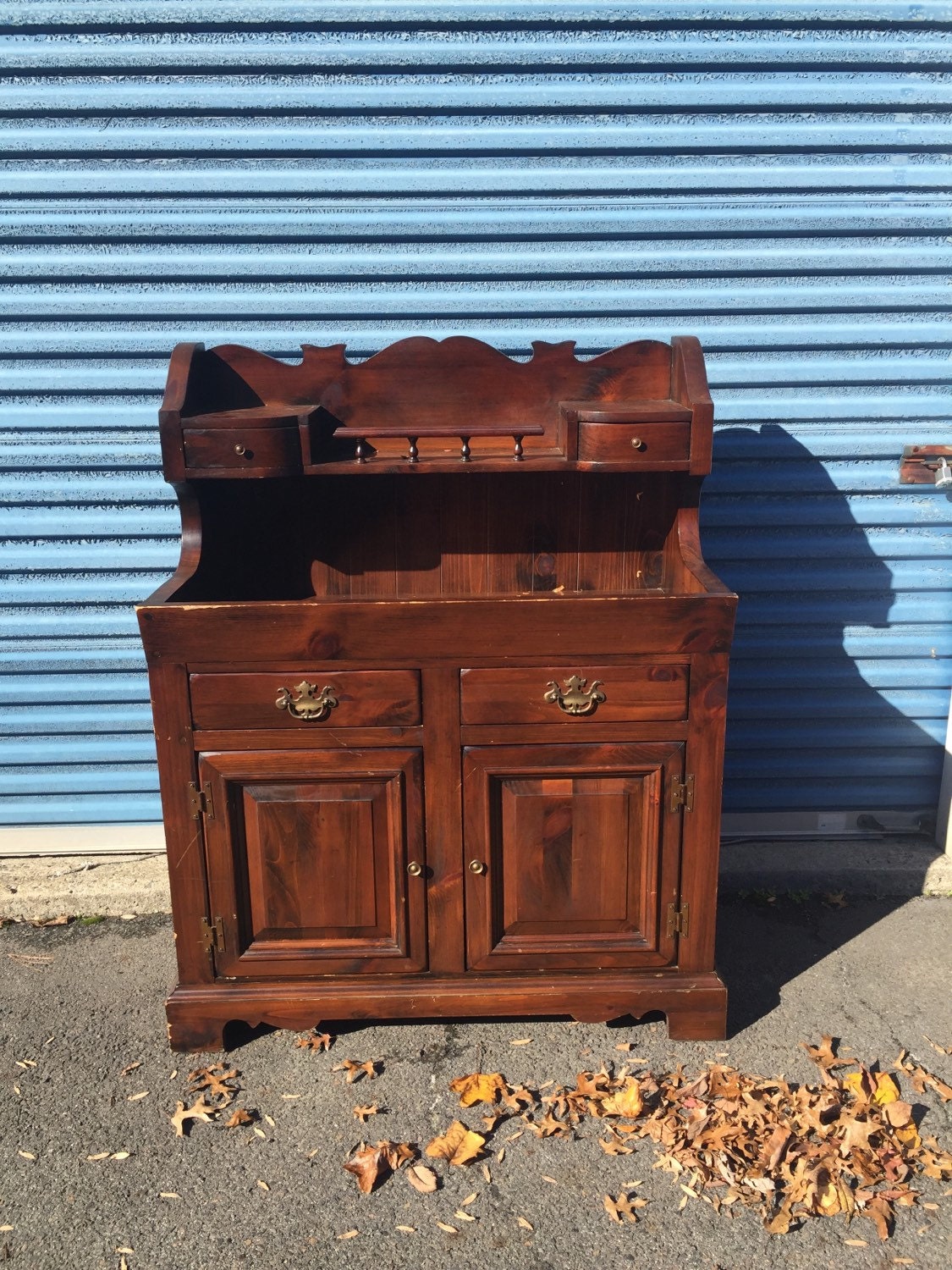 Vintage Solid Pine Dry Sink Bar Hutch