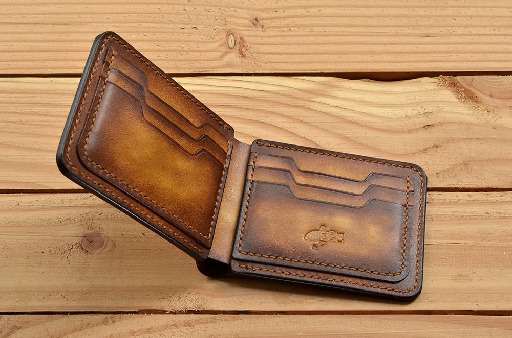 hand stitched Bifold leather wallet men wallet vintage