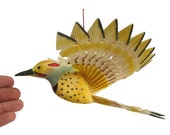 Wooden Fan Bird Carving, Hand Carved Northern Flicker Wildlife Woodworking, Wood 5th Anniversary Gift Handmade Folk Art Craft Hanging Mobile Wooden Fan Bird Carving, Hand Carved Northern Flicker Wildlife Woodworking, Wood 5th Anniversary Gift Handmade Folk Art Craft Hanging Mobile