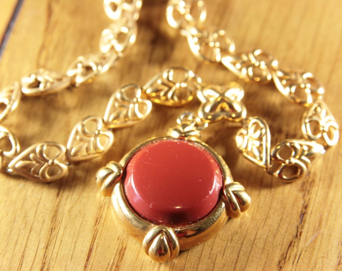 Red Jasper Necklace Monet Signed Necklace Vintage Deep Red Pendant Jewelry Medallion Necklace