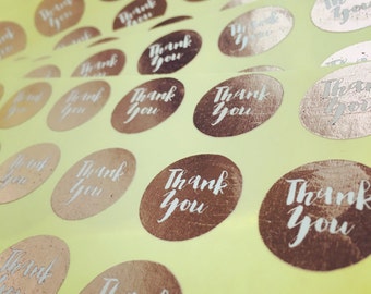 Gold, Rose Gold, Silver, Teal, Mint, Pink Foiled Calligraphy Round Stickers: thank you (pk 20)