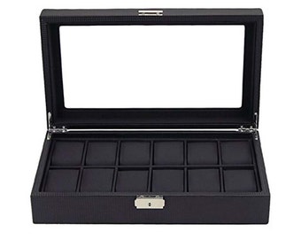 Carbon fibre black wooden watch box display case Storage Australia mens personalised custom engrave DAD father's gift idea