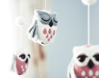 Baby Mobile - Needle Felted Owl Mobile, Nursery Decor, Baby Shower Gift