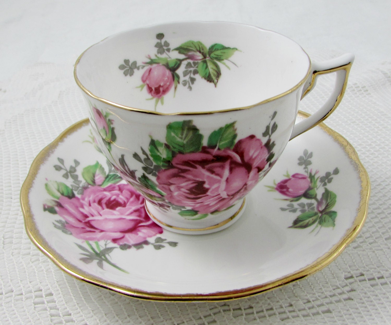 Vintage Tea Cup and Saucer by Melba Pink Roses Bone China