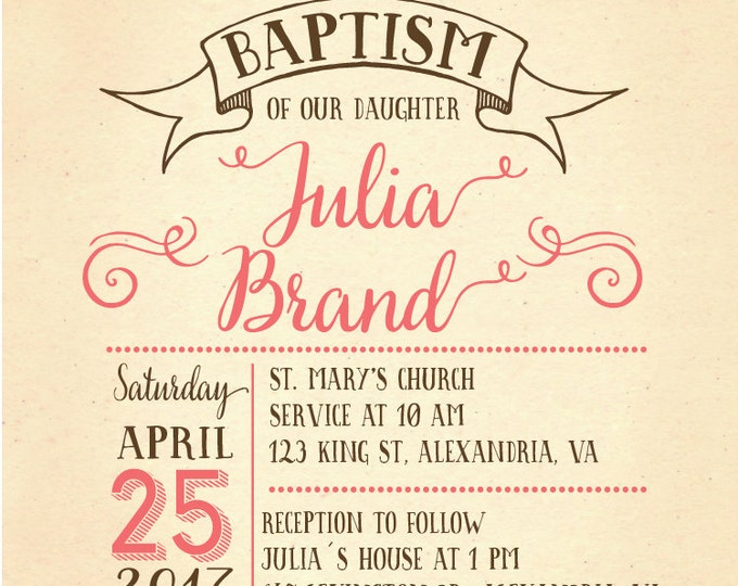 Baptism invitation. Typographic invite. Chalkboard Baptism invite. Vintage baptism invitation. Christening. Chalkboard style.First Communion