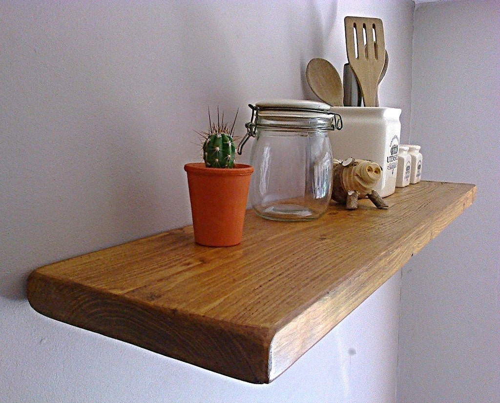Kitchen Floating Wall Shelf / Shelves Pine Oak Whites Wax