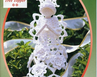 Crochet Angel tree topper Crochet pattern pdf angel Christmas tree decoration thread crochet cotton 9 inches tall Instant Download
