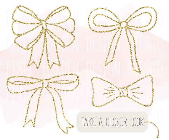 Gold Glitter Bows Clip Art. Gold Glitter by PixelGardenDesign