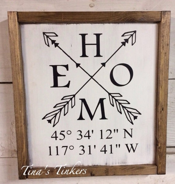 Home sign with coordinates. Longitude and latitude. Custom