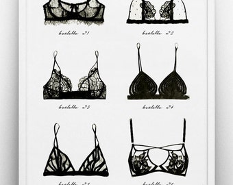 Lingerie Wall Art. Black Lace Bralette Art Poster - PRINTABLE FILE. Undergarments Art Print. Boho Feminine Illustration. Bra Poster.