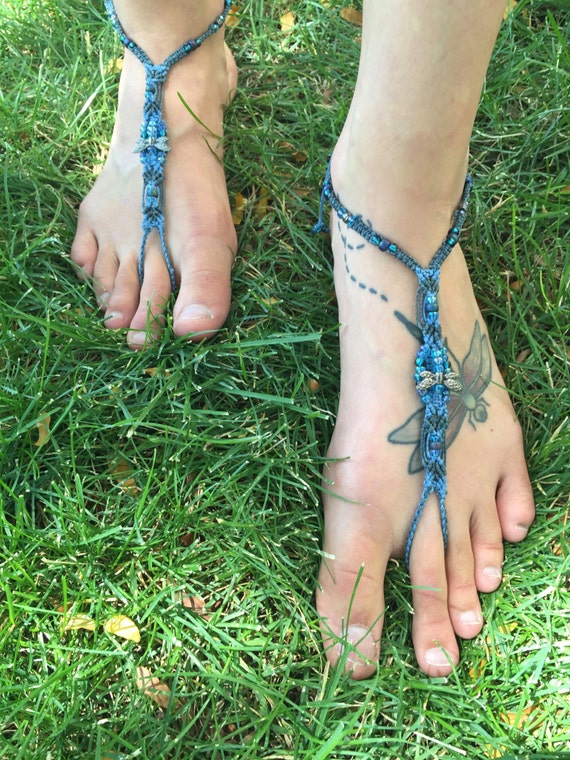 Barefoot Sandals Macrame Sky Blue Dragonfly